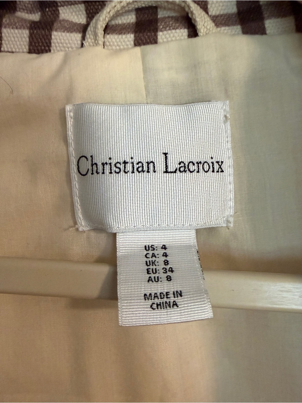 NWOT Christian Lacroix Cream Utility Jacket with Brown Gingham Collar - Picture 3 of 5